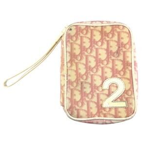 Christian Dior Pink Trotter Monogram 2 Denim Wristlet Pouch